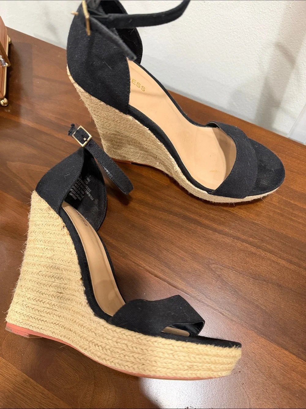Express Black Espadrille Wedge Sandals with Ankle Strap